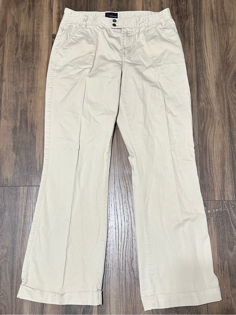Nautica Jeans Co Women’s Flare Leg Cuffed Khaki Trousers Pants 12 Chino